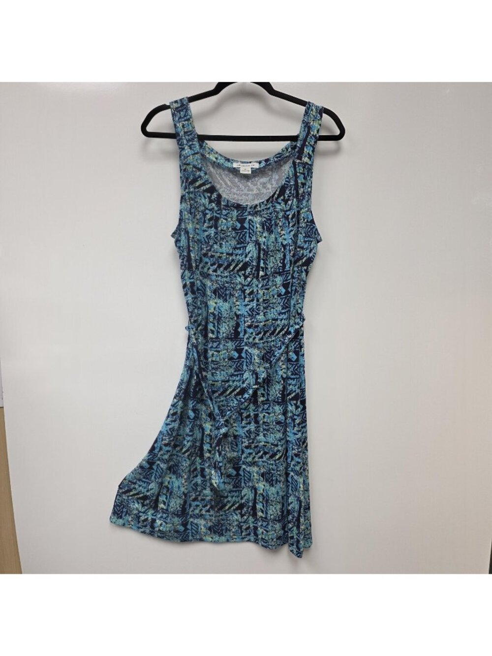 Liz Claiborne Dress Womens XL Blue Geometric Print Tank Belted Short Casual